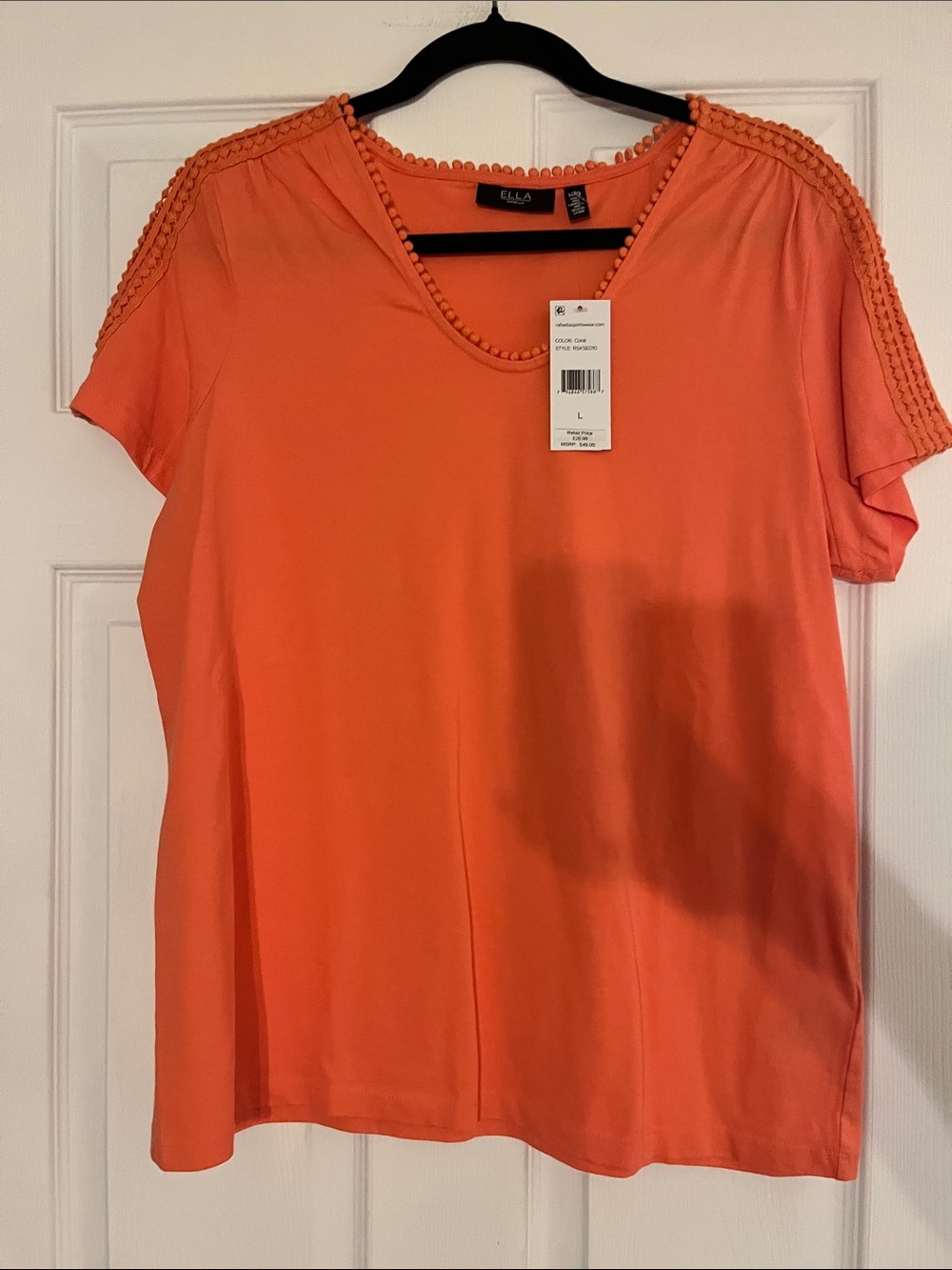 Ella Coral Short Sleeve Tee with Crochet Trim